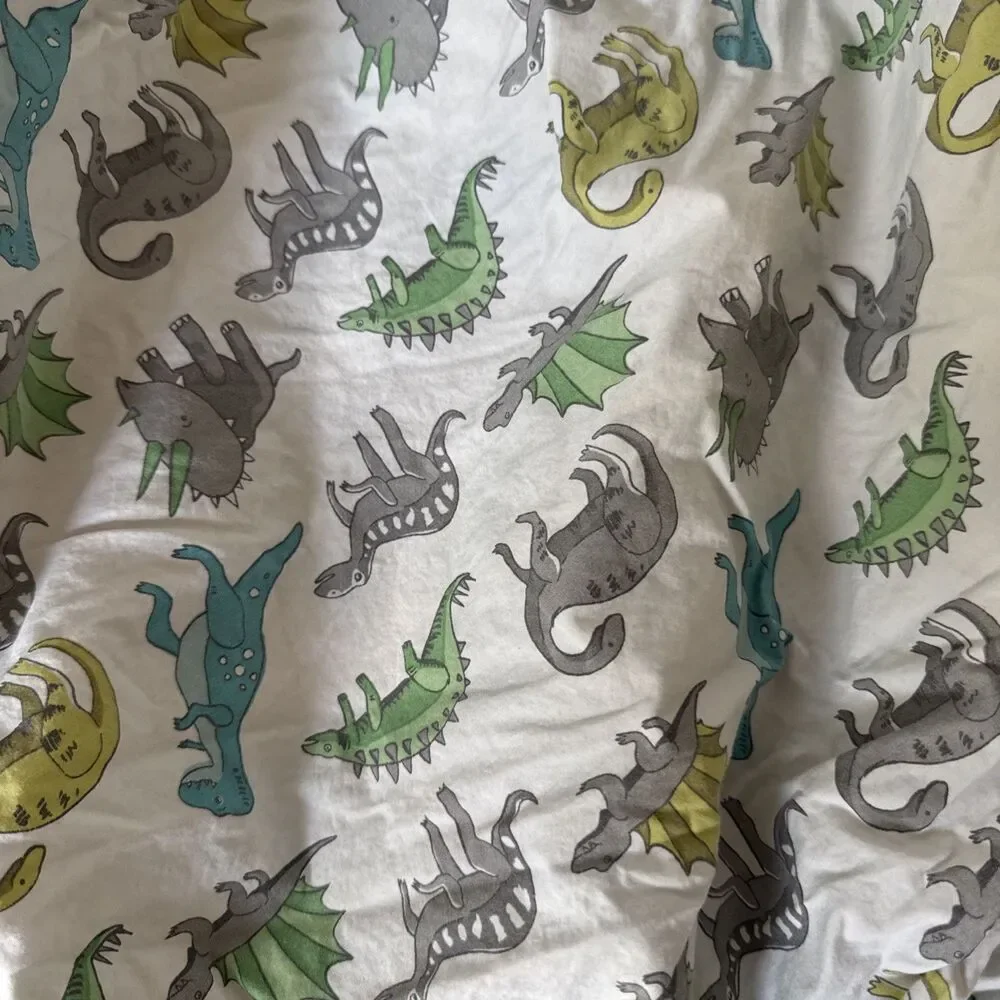 Pottery Barn Kids Blue Green Gray Dinosaurs Crib Fitted Toddler Sheet Cotton